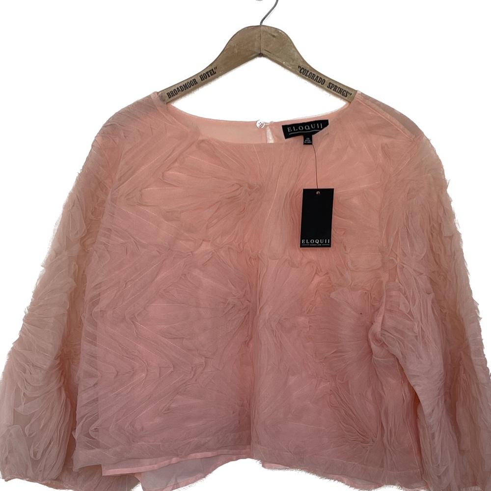 Eloquii puff sleeve tulle crop blouse NWT